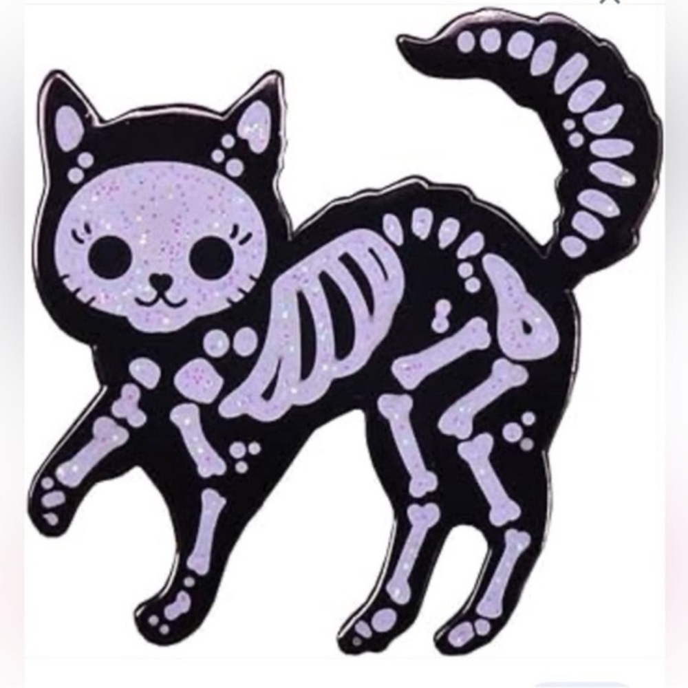 Skeleton Cat Kitten Enamel Pin Sparkling White & Black Enamel Pin